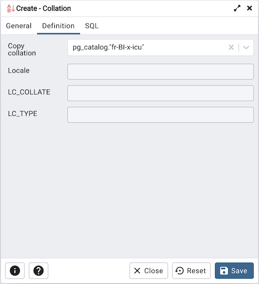 Collation dialog definition tab