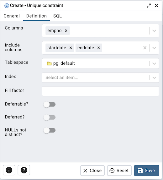 Table dialog unique constraint definition